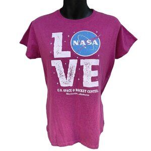 NASA U.S. Space Rocket Alabama LOVE Pink Graphic Short Sleeve T Pink Women’s M